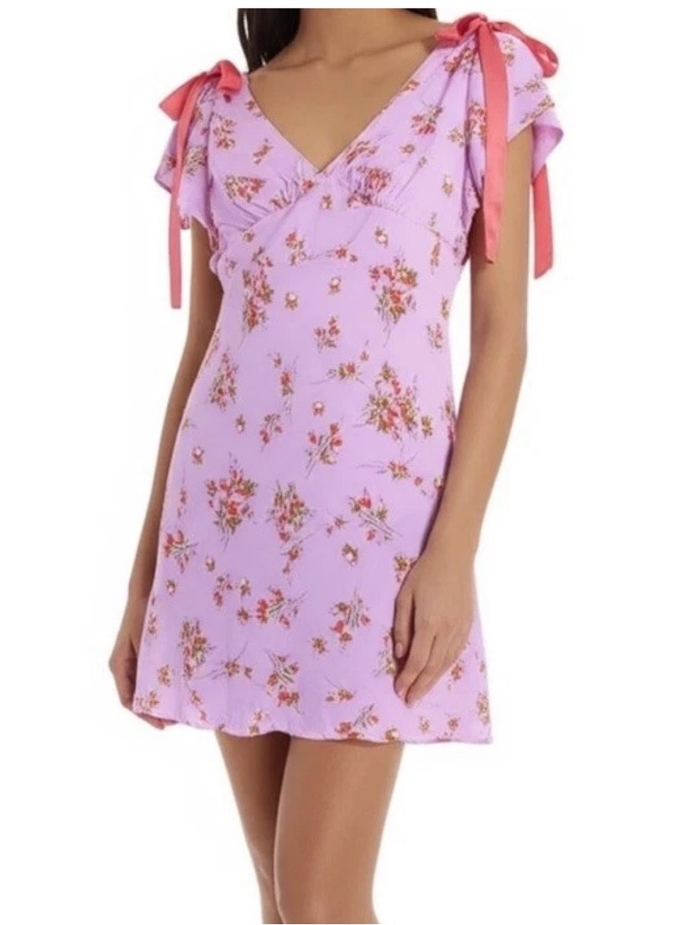 wild fable Lavender Floral Tie-Shoulder Midi Dress with Coral Accents